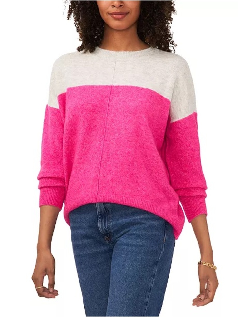 Vince Camuto Cozy Extended Shoulder Colorblock Sweater Gray Pink - Small